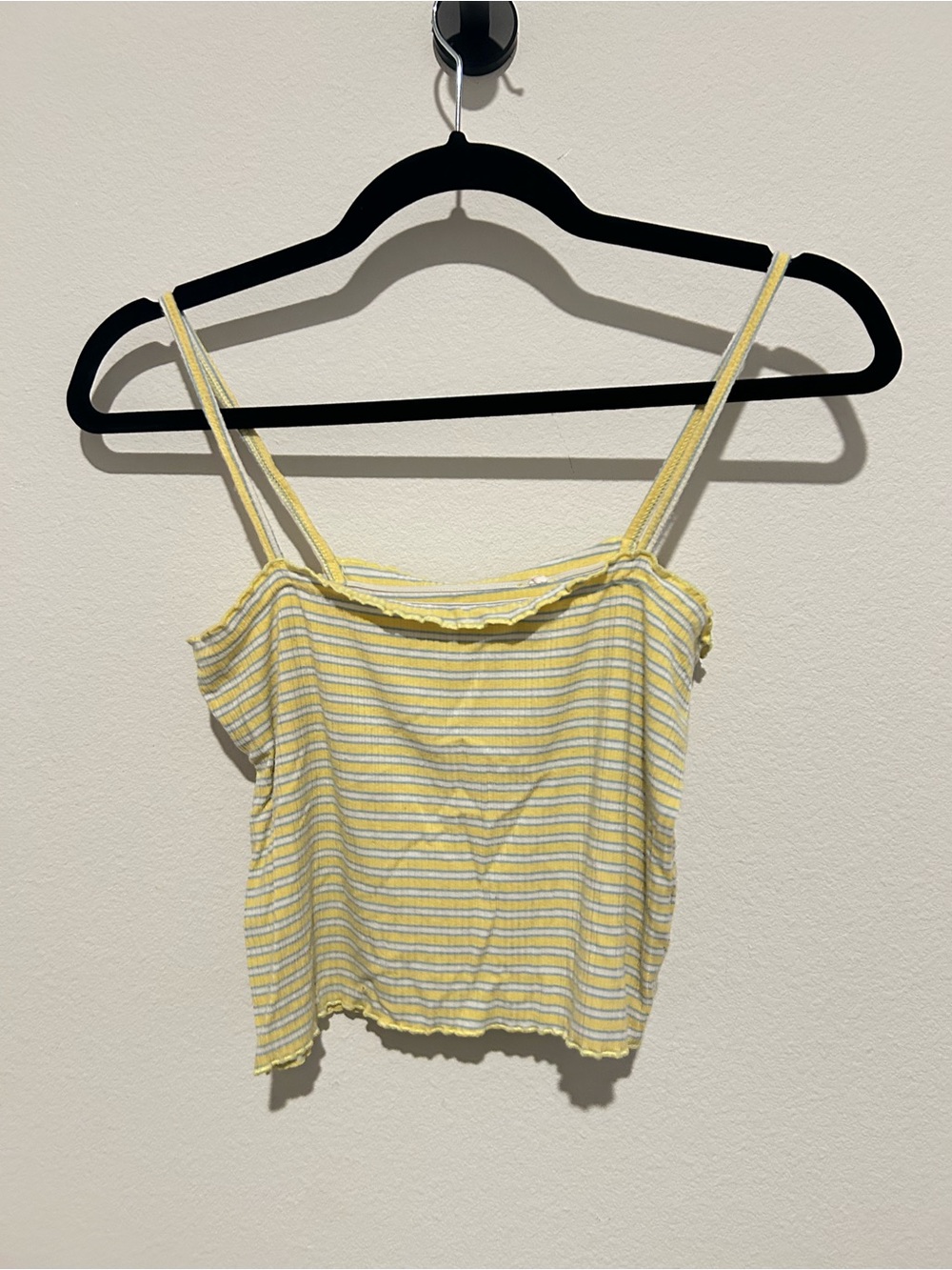 PacSun Yellow, Blue, & White Striped Ruffle-Trim Cropped Tank